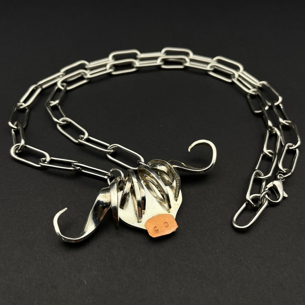 Handmade Highland Cow Fork Pendant Necklace Silver Cowgirl Unisex - Picture 4 of 8